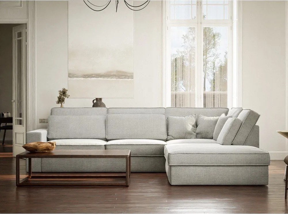 Светлосив шенилов ъглов диван (десен ъгъл/L форма) Kirou – Maison de Rêve