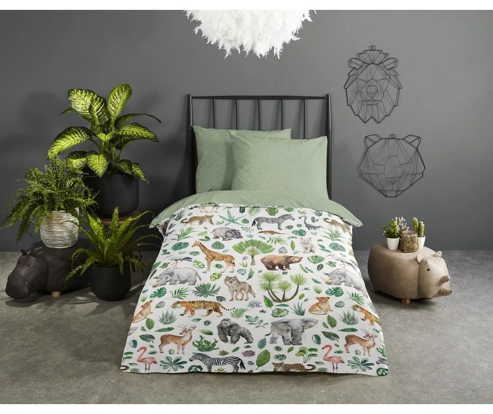 Зелено памучно детско спално бельо за детско креватче 100x135 cm Samba – Good Morning