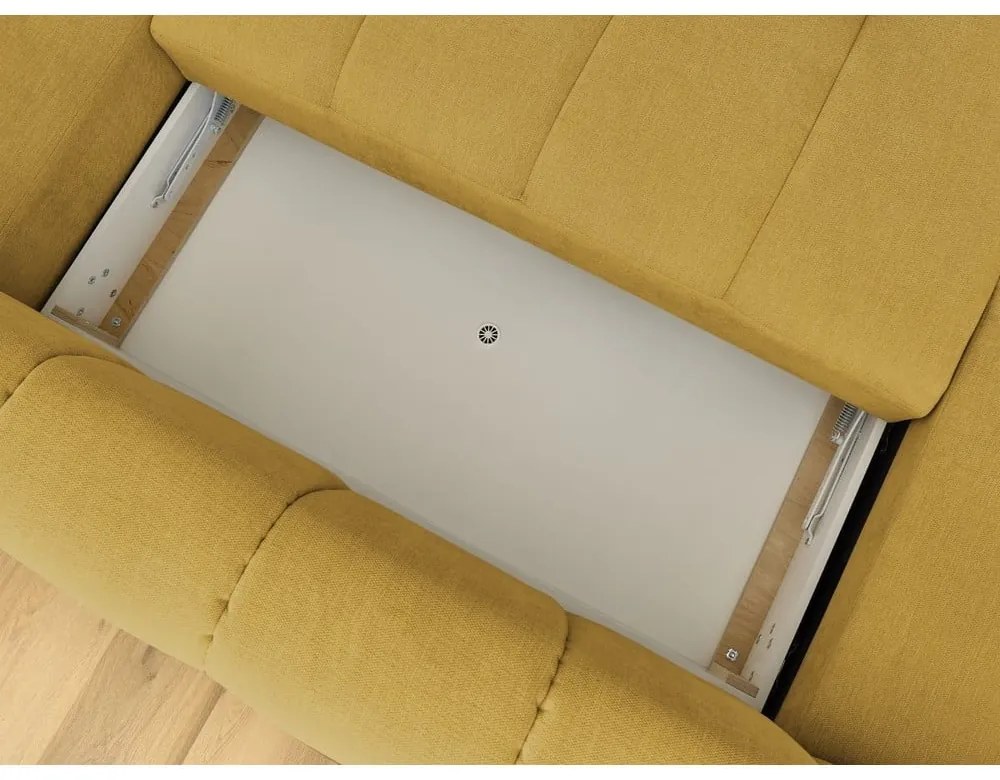 Сгъваем/с място за съхранение ъглов диван в цвят горчица (десен ъгъл/U форма) Fuji – Bobochic Paris