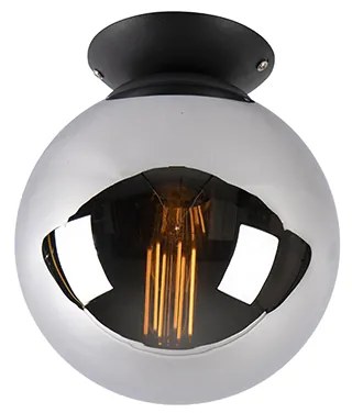 Таванна лампа в стил арт деко черна с опушено стъкло - Pallon