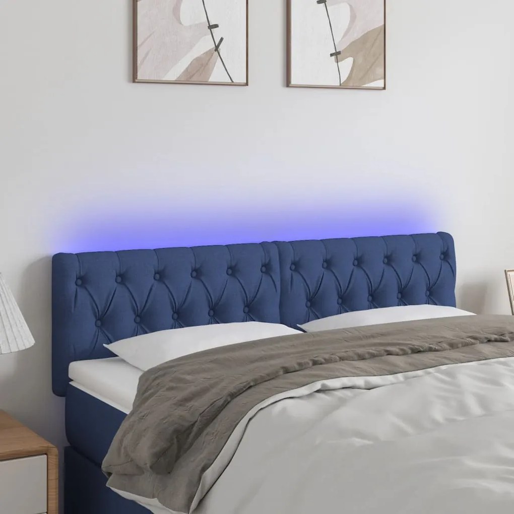 3121952 vidaXL LED горна табла за легло, синя, 144x7x78/88 см, плат