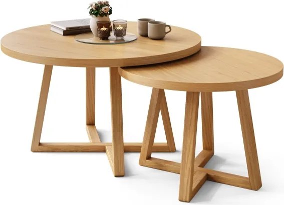 OASIS Естествен дъб - КОМПЛЕКТ 2 КРЪГЛИ ХОЛНИ МАСИ Ø80/60 cm МОДЕРНИ ДЪРВЕНИ