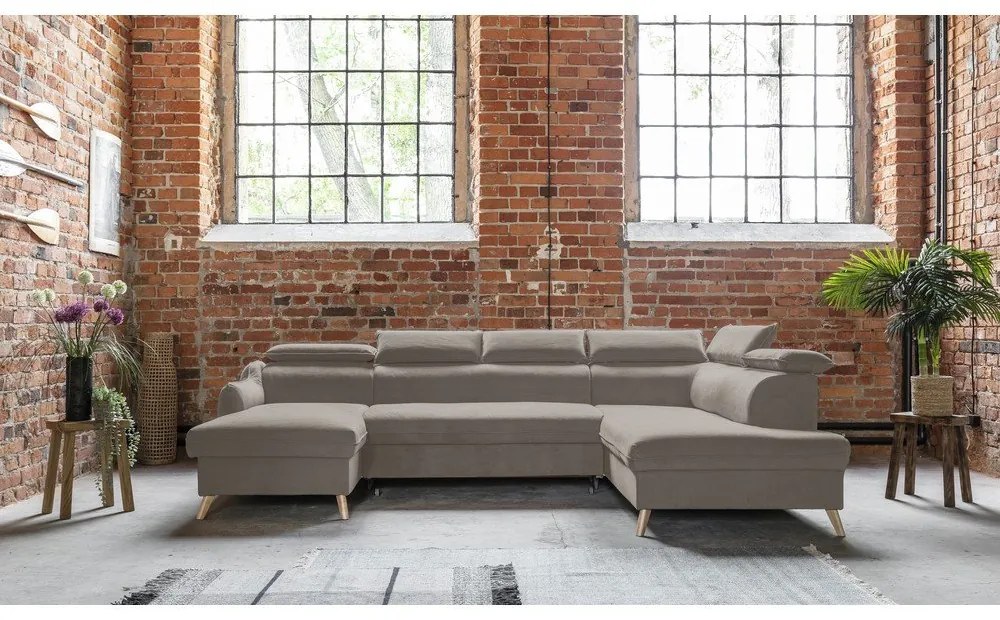 Светлокафяв кадифен U-образен ъглов диван (десен ъгъл) Sweet Harmony - Miuform