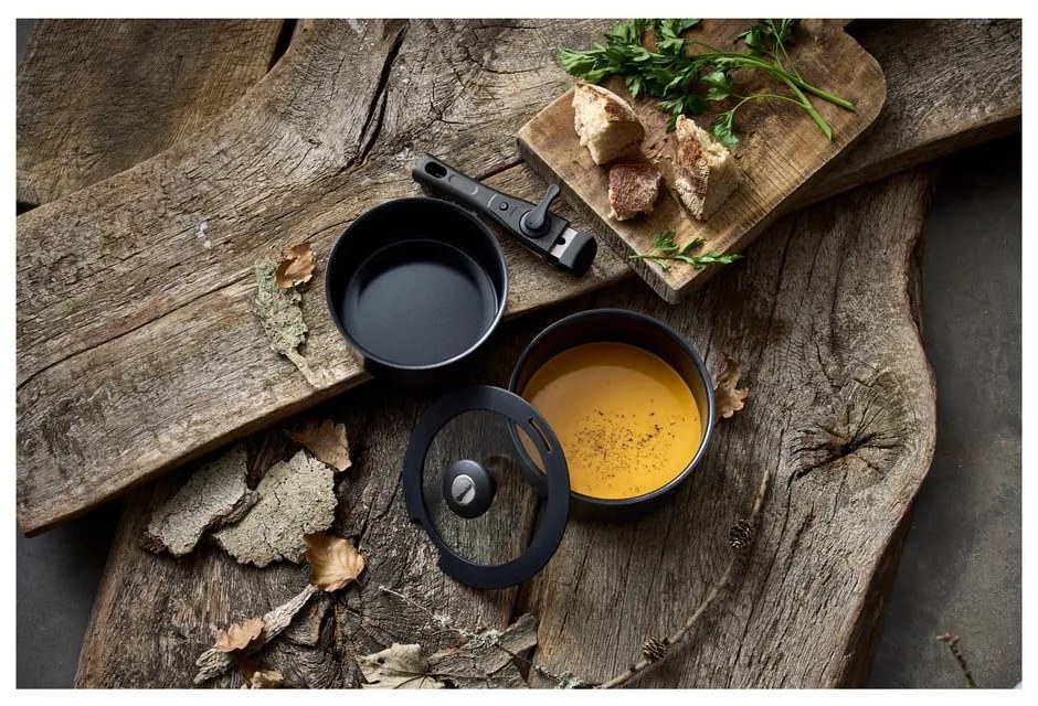 Алуминиев комплект тигани с подвижна дръжка 2 бр. с капак и незалепващо покритие 2,4 l – Holm