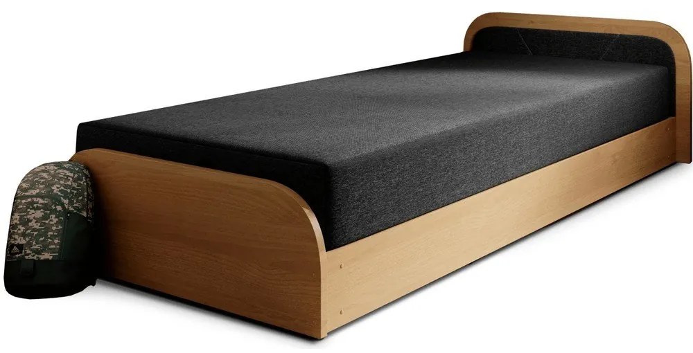 Единично тапицирано легло ПДЧ с място за съхранение с включен матрак в цвят жълта охра тъмносиво 80x190 cm Parys – ELTAP