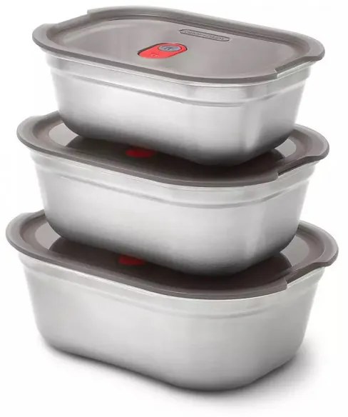 Кутия за храна Black+Blum Meal Prep FBSS-BX-M017, 900 ml, Правоъгълна, Подходяща за фурна, Без BPA, Неръждаема стомана, Сив/Червен