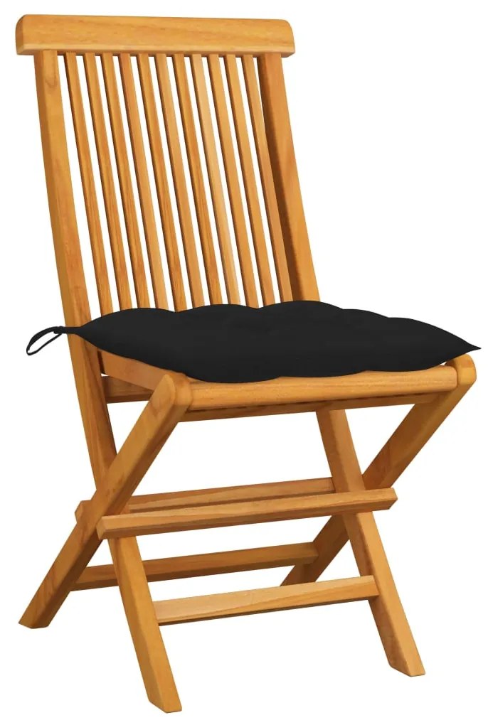 3062482 vidaXL Градински столове с черни възглавници 2 бр тиково дърво масив