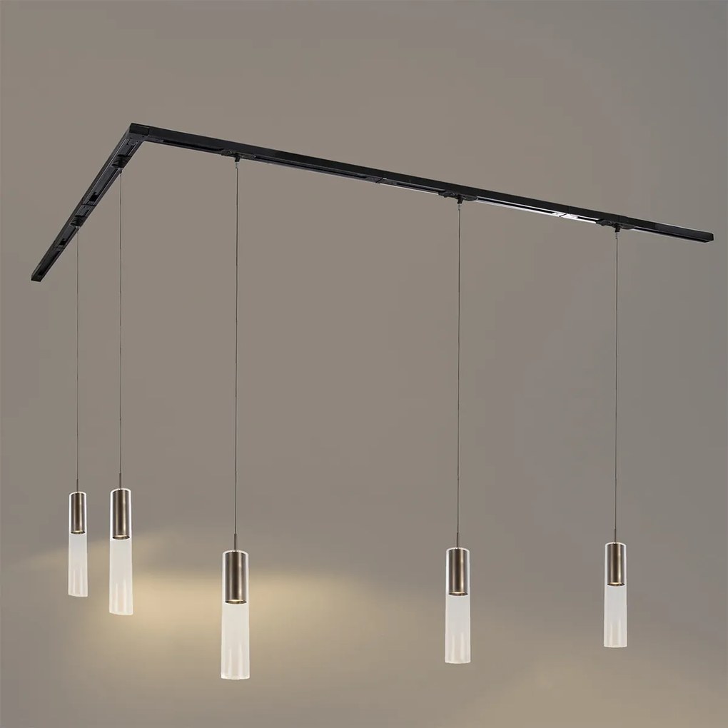 Модерна релсова система с 5 висящи лампи тъмен бронз 1-фазов - Iconic Lloyd