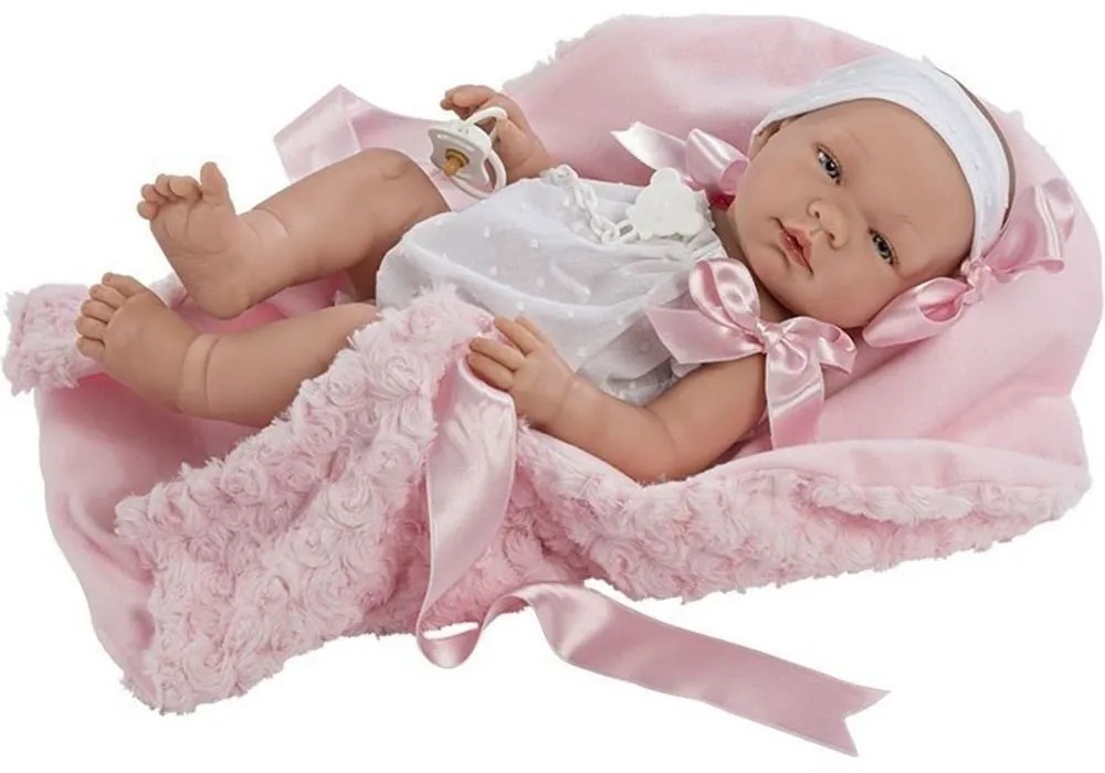 Asi - Кукла-бебе Мария с бяло гащеризонче и розово одеало