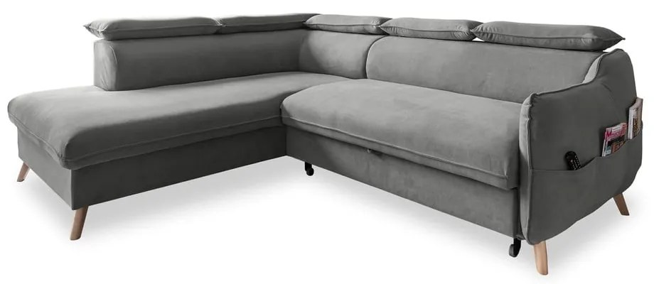 Ъглов разтегателен диван от светлосиво кадифе (ляв ъгъл) Sweet Harmony - Miuform