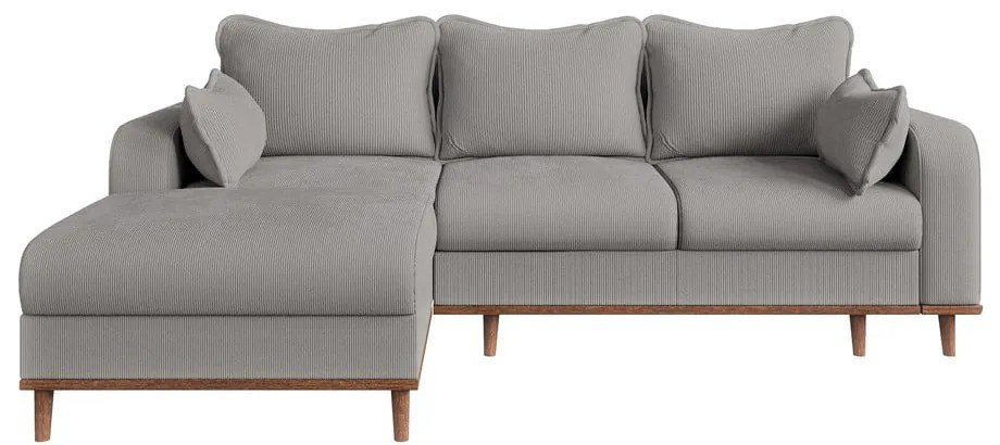 Светлосив ъглов диван от рипсено кадифе (ляв ъгъл) Beata – Ropez