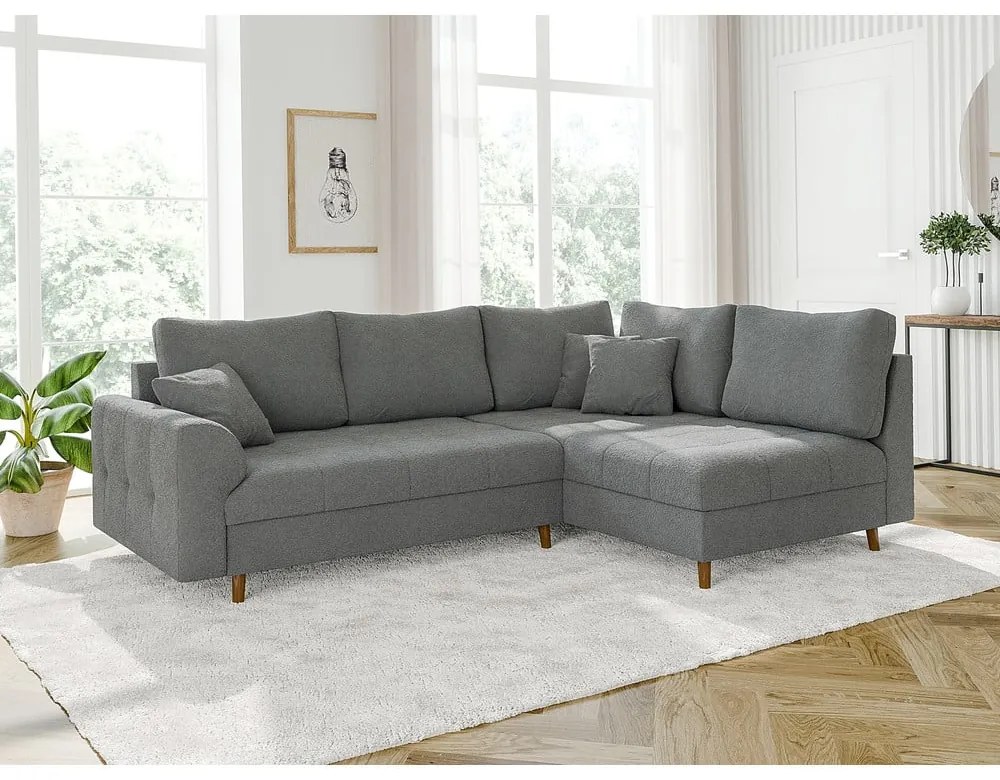 Сив ъглов диван от букле (десен ъгъл/L форма) Ariella – Ropez