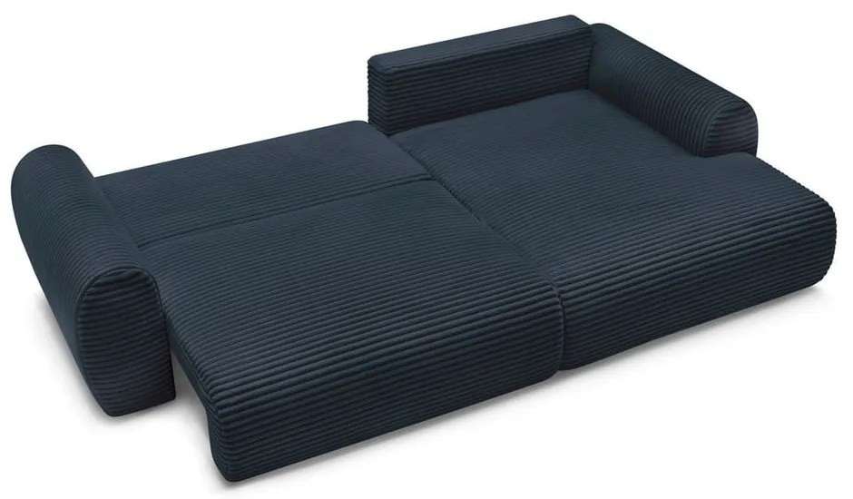 Тъмносин разтегателен ъглов диван от рипсено кадифе (десен ъгъл) Lucien – Bobochic Paris