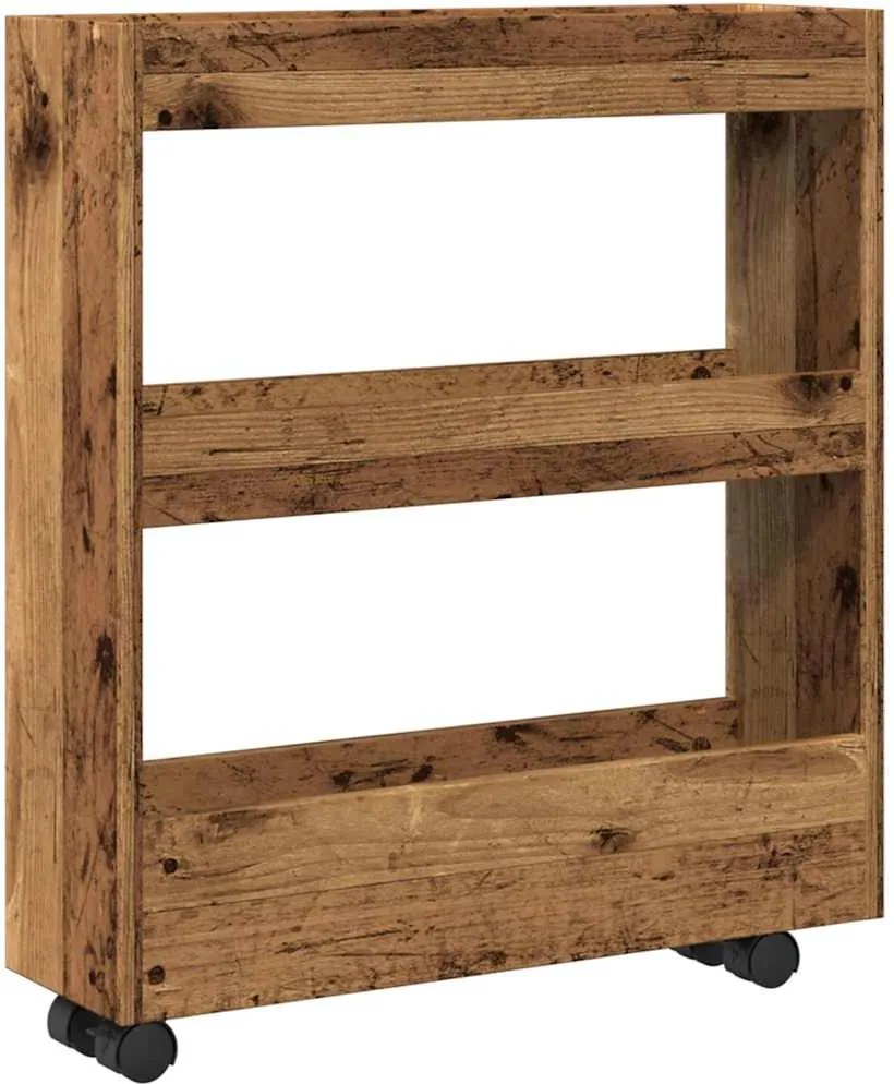 855248 vidaXL Тясна количка за съхранение 3 нива старо дърво инженерно дърво