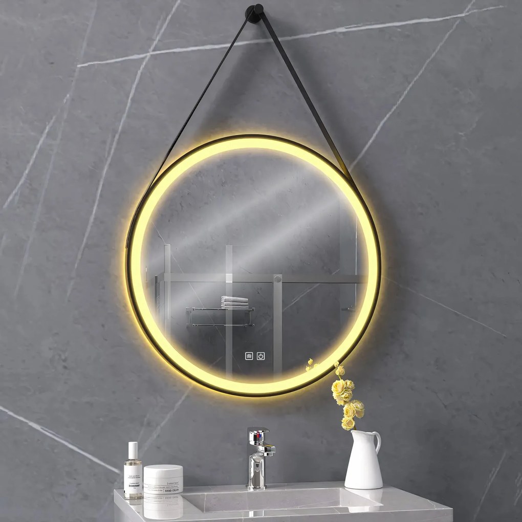 Кръгло LED огледало, висящо на каишка 80cm 105