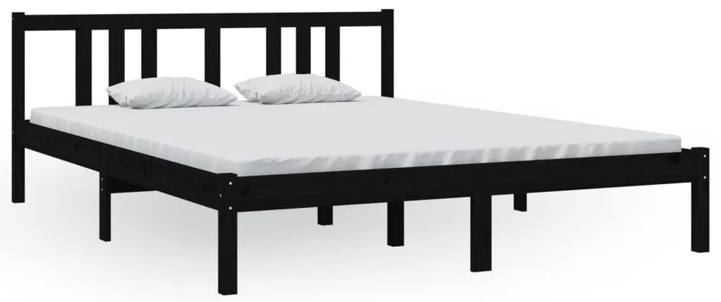 814893 vidaXL Рамка за легло, черна, дърво масив, 150x200 cм, King Size