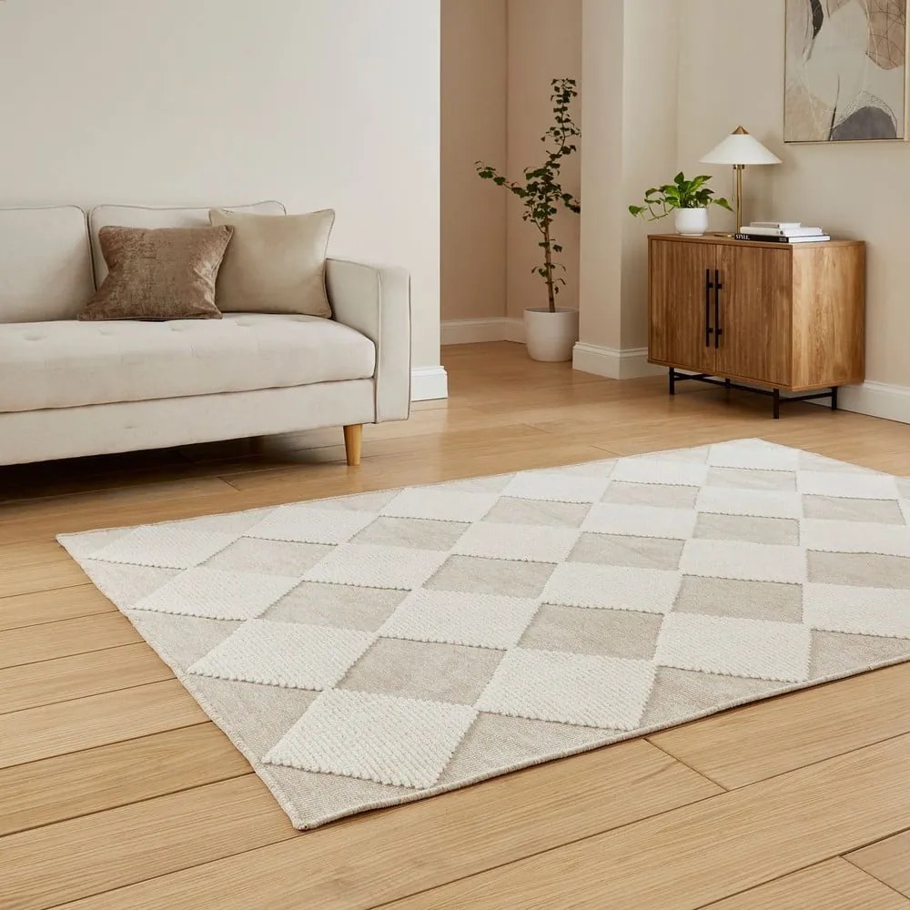 Бяло-бежов килим подходящ за пране 160x230 cm Lyna Beige&White – Think Rugs