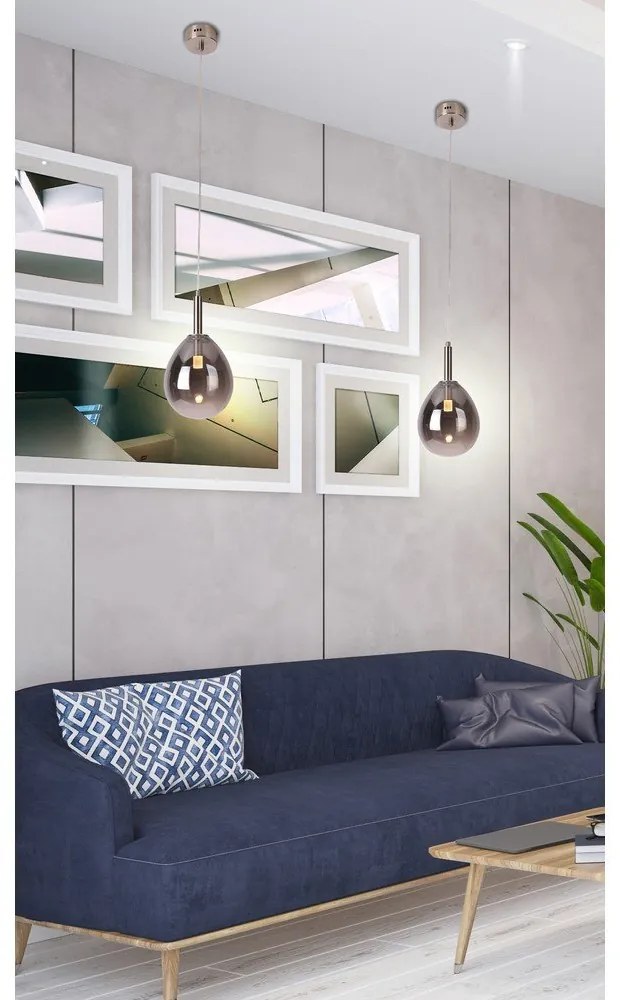 Сиво LED висящо осветително тяло със стъклен абажур Lukka – Candellux Lighting
