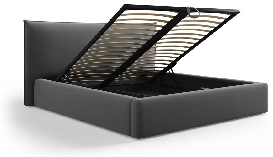 Тъмносиво двойно тапицирано легло с място за съхранение с включена подматрачна рамка 180x200 cm Elio – Milo Casa
