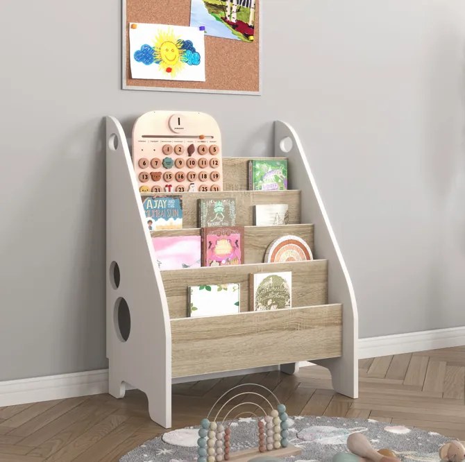 Практична Монтесори етажерка за деца - сонома + бяло