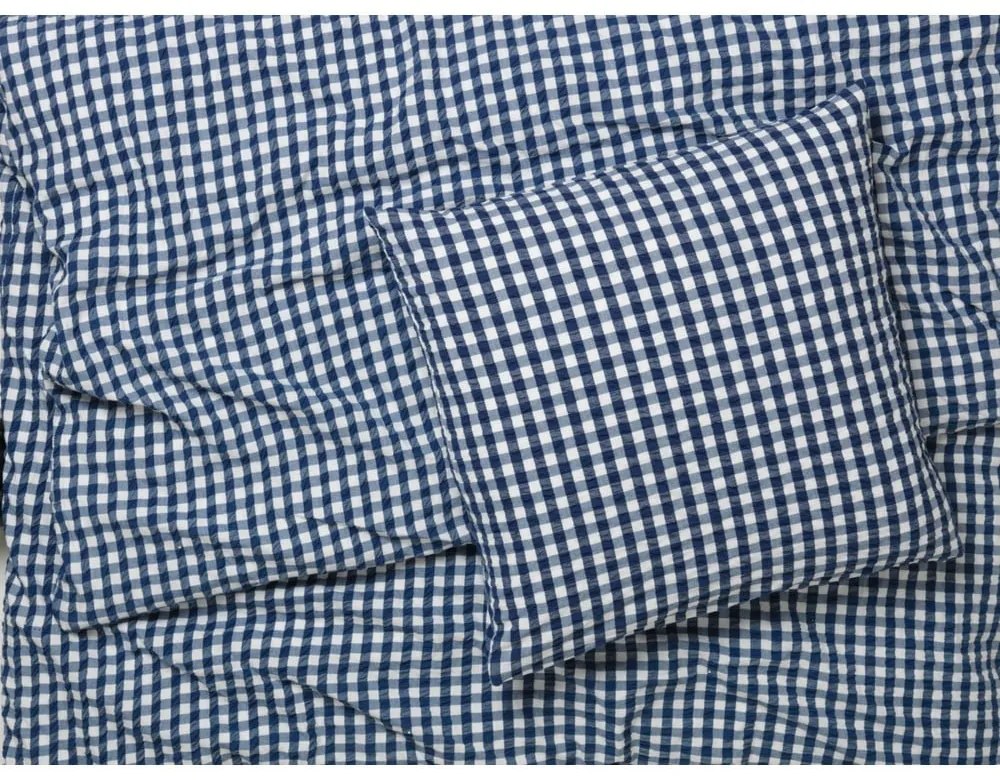 Бяло и тъмносиньо крепирано спално бельо за единично легло 140x200 cm Bæk&amp;Bølge - JUNA