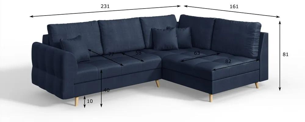 Тъмносин ъглов диван (десен ъгъл) Ariella - Ropez