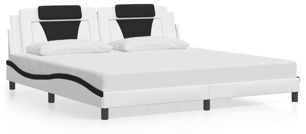 3208123 vidaXL Рамка за легло Viana без матрак, бяла, черна, 200x200см, изкуствена кожа