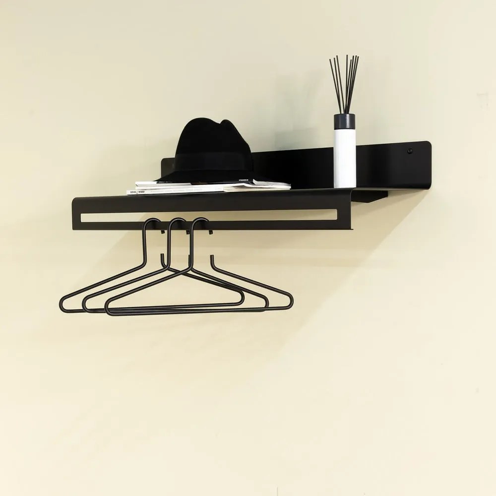 Черна метална стенна закачалка с рафт 78 cm Sway – Spinder Design