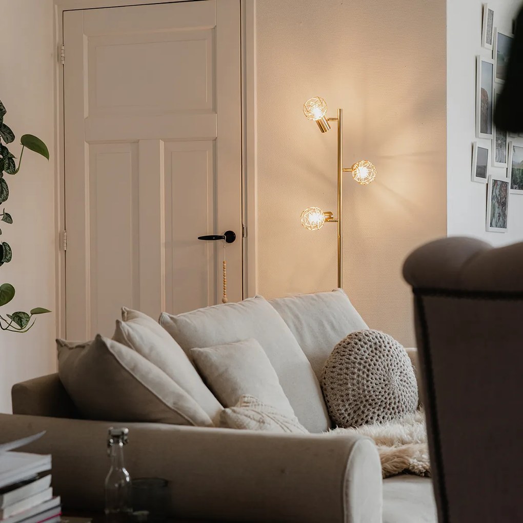 Дизайнерски подов аплик златен 3-светлина регулируем - Mesh