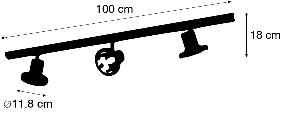 Модерна релсова система за осветление с 3 черни прожектора 1-фазов 100 см - Iconic Jeany