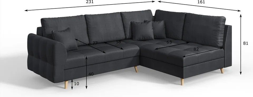 Тъмносив ъглов диван (десен ъгъл) Ariella - Ropez