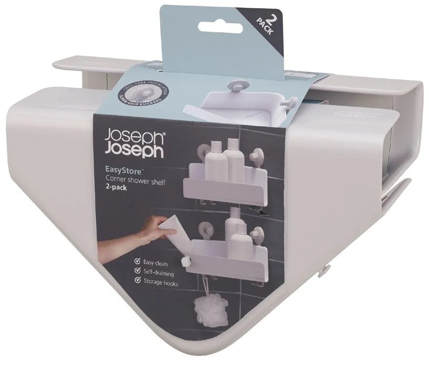 Бели ъглови самоносещи пластмасови рафтове за баня в комплект от 2 EasyStore - Joseph Joseph