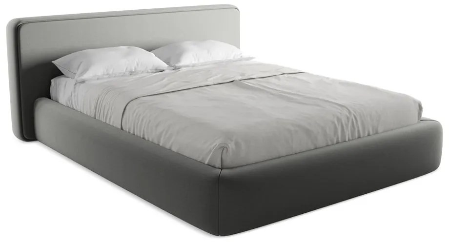Сиво двойно тапицирано легло с място за съхранение и включена подматрачна рамка 160x200 cm Kiana – Makamii