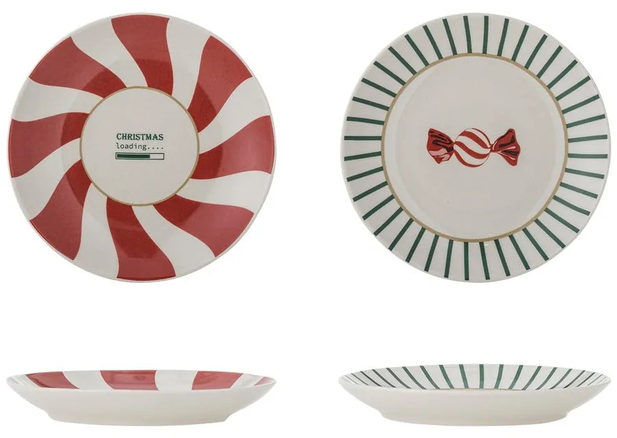 Червени и кремави десертни глинени чинии в комплект от 2 бр. с коледни мотиви ø 12,5 cm Yule – Bloomingville