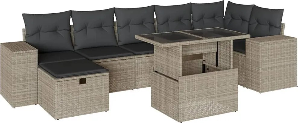 3275312 vidaXL Градински комплект с възглавници, 8 части, светлосив полиратан