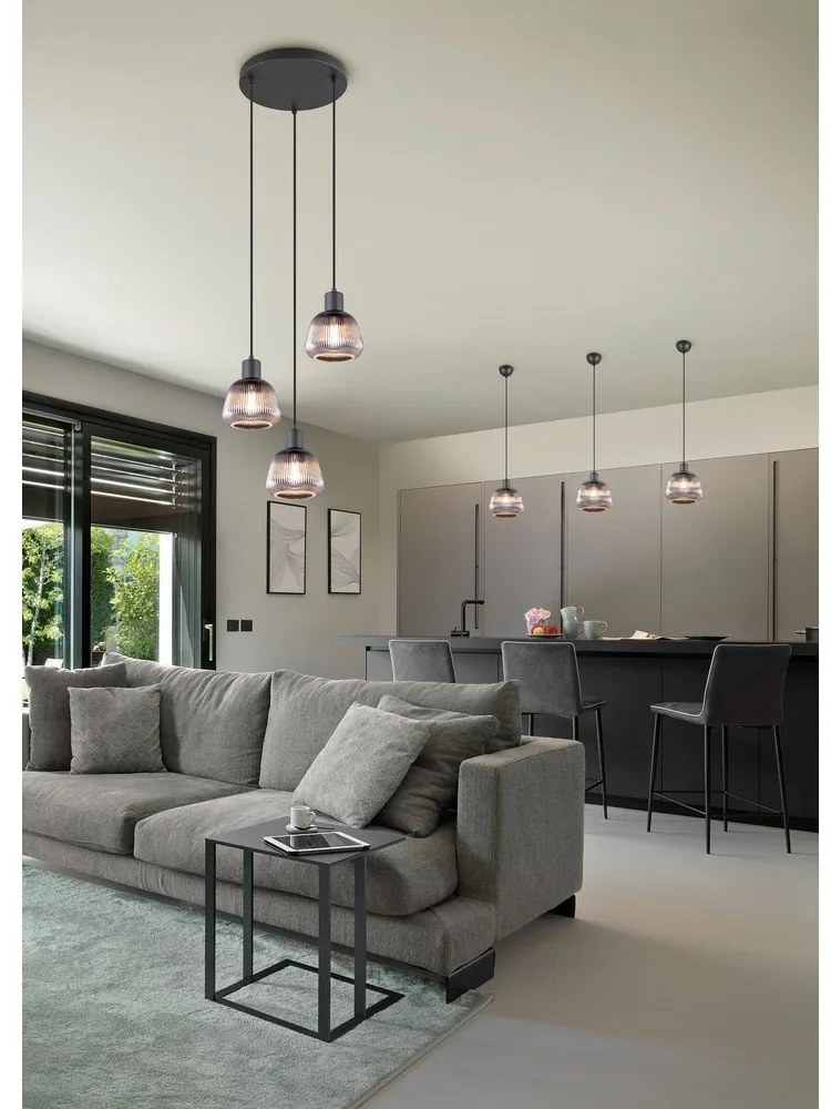 Черно висящо осветително тяло със стъклен абажур ø 37 cm Tarifa – Trio