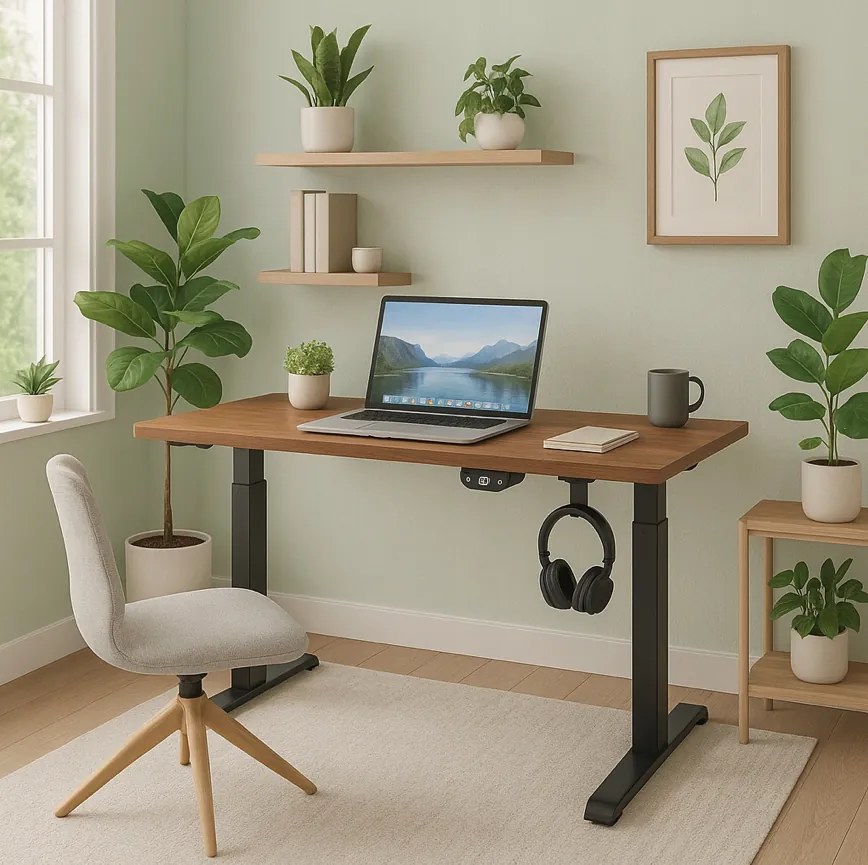 Електрическа маса с регулируема височина 72 - 117 см - орех, черно Широчина: 60 см | Дължина: 120 см