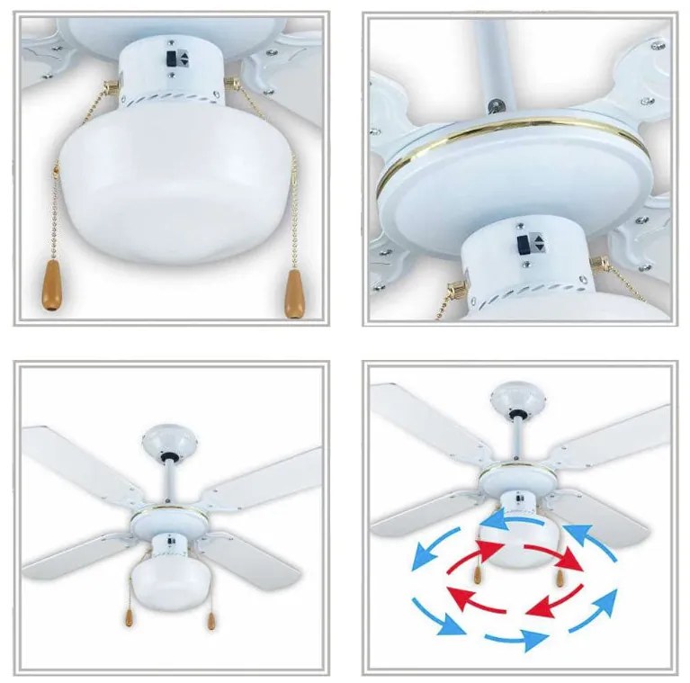 Вентилатор за таван с 1 лампа SAPIR SP 1760 4C1L, 50W, 106 см, 3 степени, Въртене в две посоки, Бял