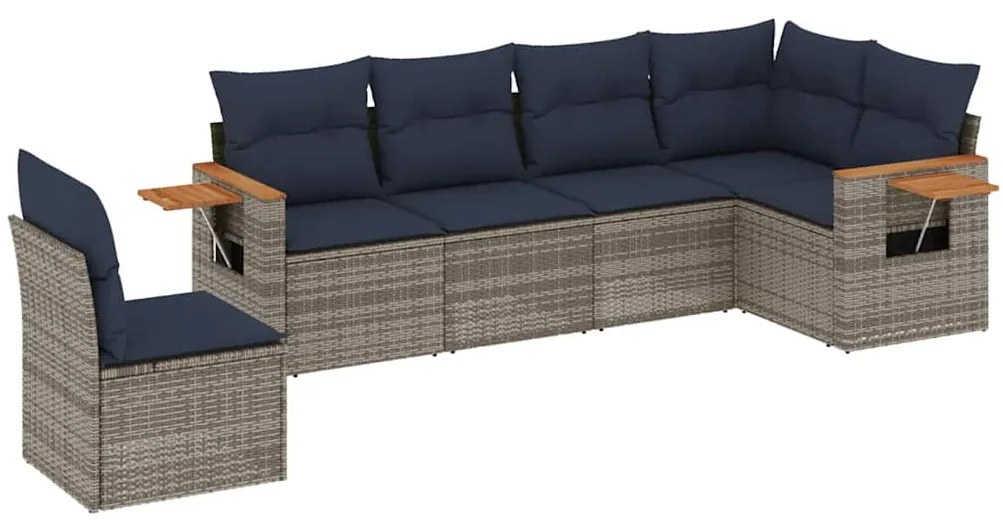 3226859 vidaXL Градински диван с възглавници, 6 части, полиратан, сив