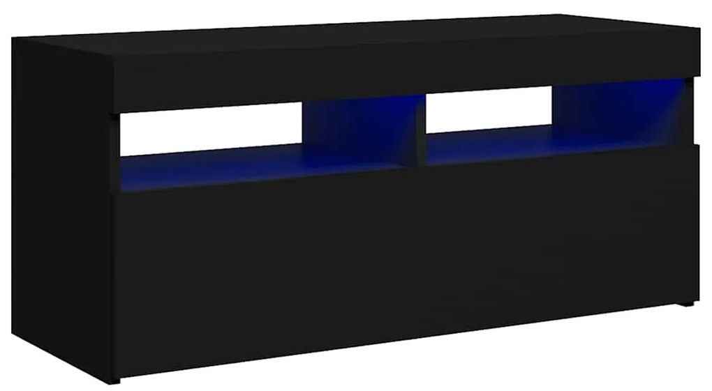 804383 vidaXL ТВ шкаф с LED осветление, черен, 90x35x40 см