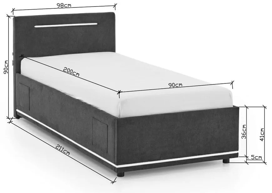 Тъмносиво тапицирано детско легло 90x200 cm без ламелно дъно Circle – Meise Möbel