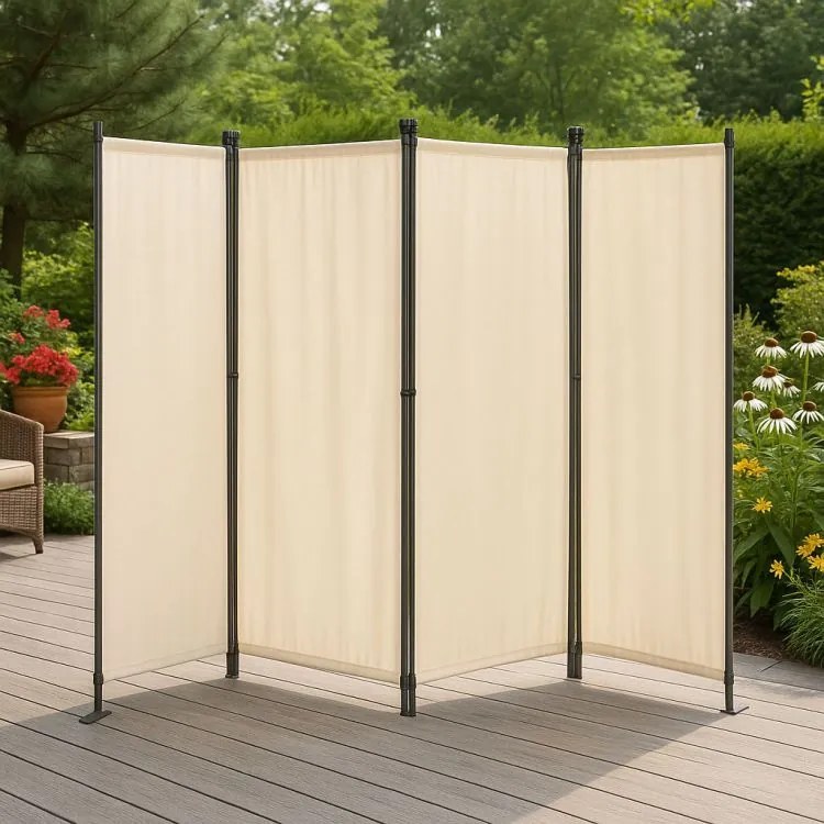 Градински 4-панелен сгъваем параван срещу вятър и слънце - 167 x 216 cm Сив