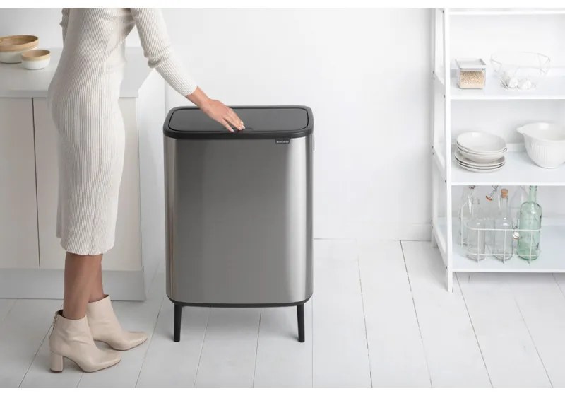 Кош за боклук Brabantia Bo Touch Hi 1001265, 2x30 л, Плътно прилепване към стена, Реглаж на краката, Устойчив на отпечатъци, Инокс/мат