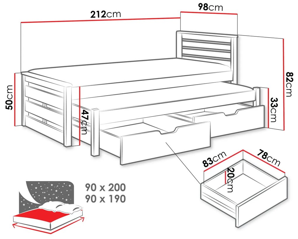Детско легло Calwin-Leuko-Drus-90 x 200
