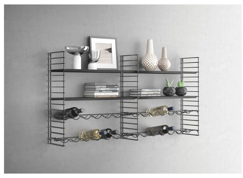 Стенен рафт със стойка за бутилки Libro - Metaltex