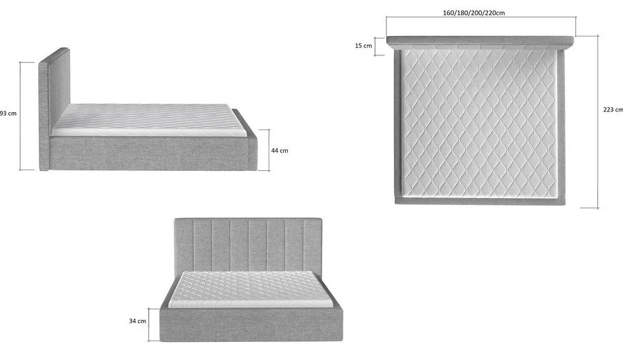 Тъмносиво двойно легло 180x200 cm тапицирано с място за съхранение с включена подматрачна рамка Audrey – ELTAP