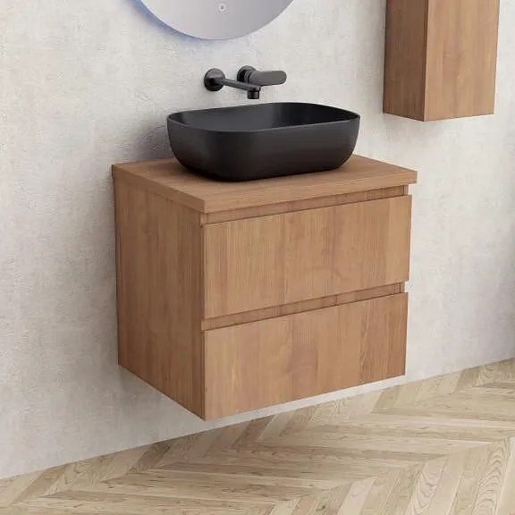 Конзолен PVC шкаф за баня BG 6039-60 + 6046-31, с дървесен плот Inter Ceramic, 45х50х59см