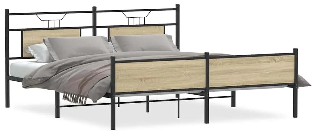 3325124 vidaXL Метална рамка за легло, без матрак, сонома дъб, 160x200 см