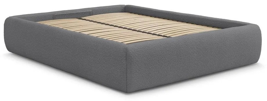 Тъмносиво двойно легло 160x200 cm тапицирано с място за съхранение/без табла с включена подматрачна рамка Inera – Bobochic Paris
