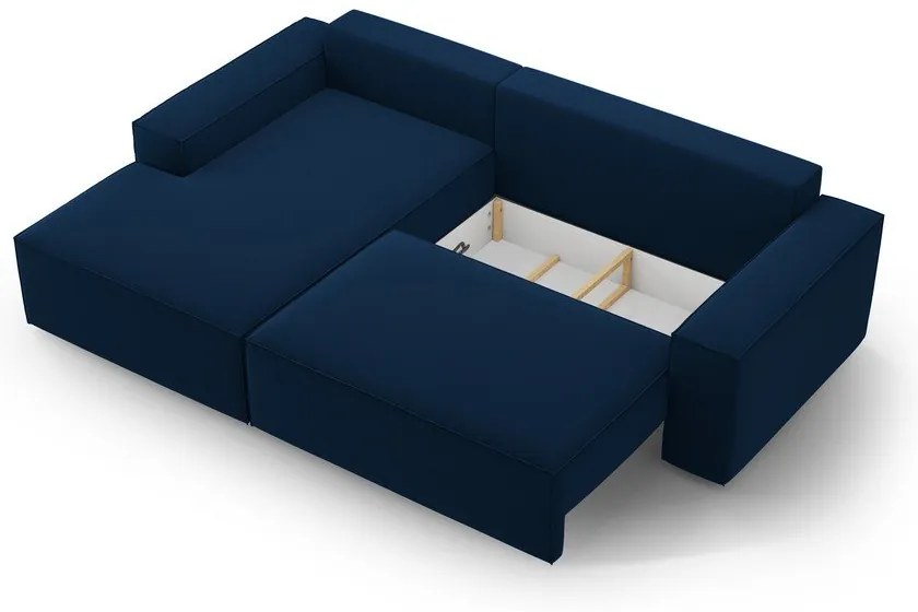 Тъмносин кадифен разтегателен с място за съхранение ъглов диван (ляв ъгъл) Jodie – Micadoni